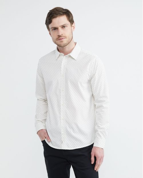 Camisa de Hombre, Slim Fit Manga Larga - Mini Print 100% Algodón