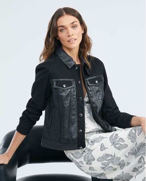 Chaqueta de Mujer de Cuero y Denim