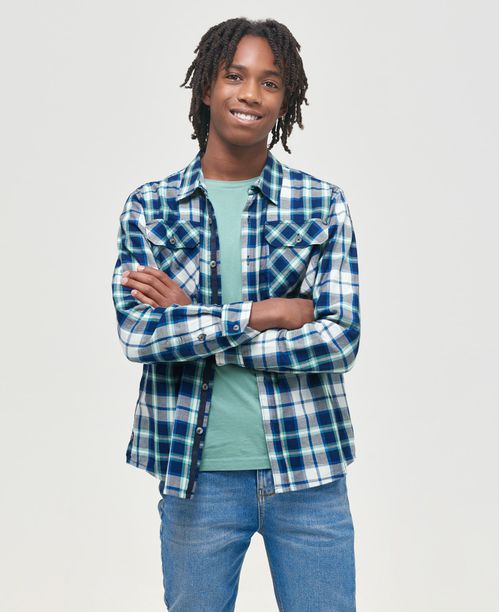Camisa de Niño, Straight Fit, Manga Larga - Cuadros 100% Algodón