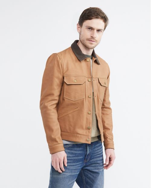 Chaqueta de Hombre en Cuero, Tipo Trucker - Piel de Nubuck