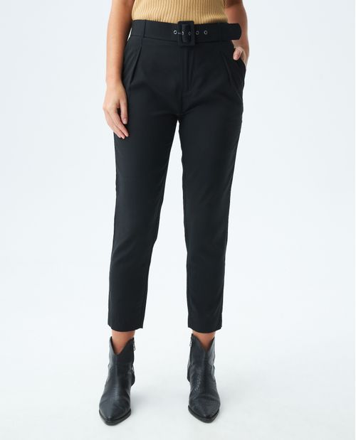 Pantalón de Mujer, Regular Fit Tiro Alto Bota Recta - Correa en Tela