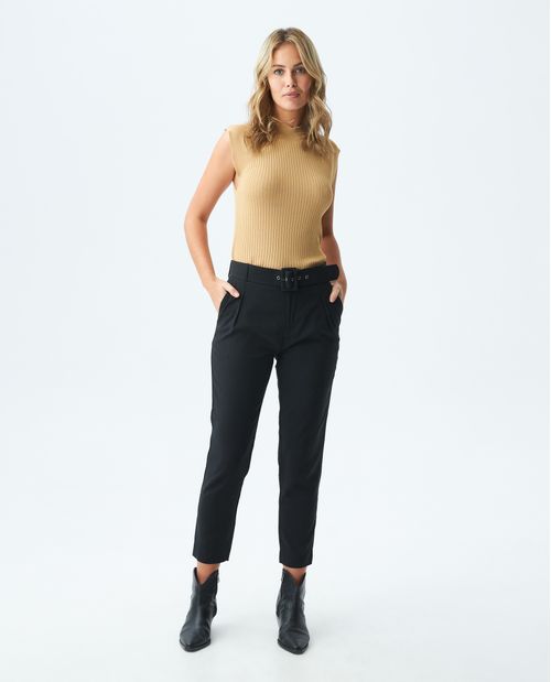 Pantalón de Mujer, Regular Fit Tiro Alto Bota Recta - Correa en Tela