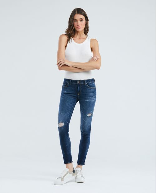 Jean de Mujer Low Rise, Rusty, Bota Skinny - Azul Oscuro + Rotos