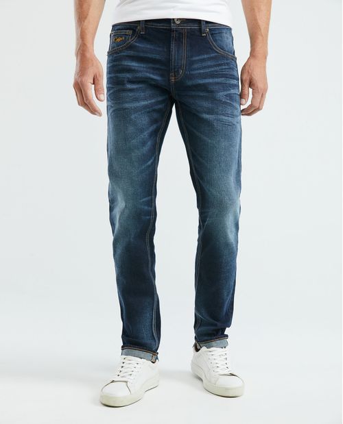 Jean de Hombre Straight Fit, Morrison, Bota Slim - Azul Ultra Oscuro Vintage