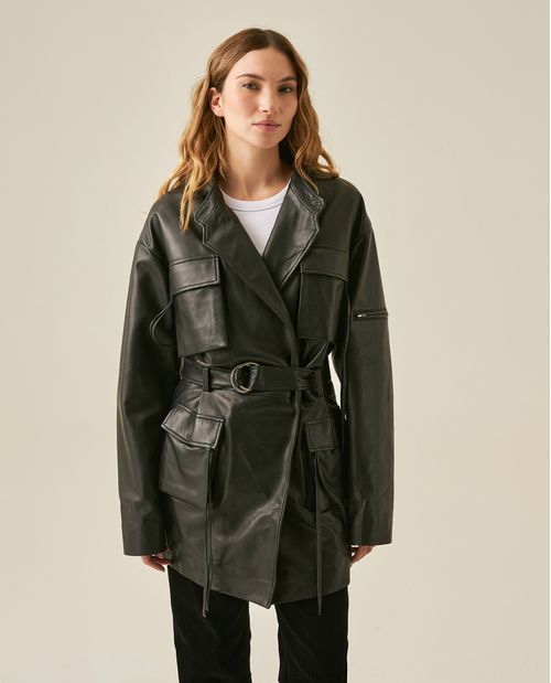 Chaqueta de Cuero Larga para Mujer