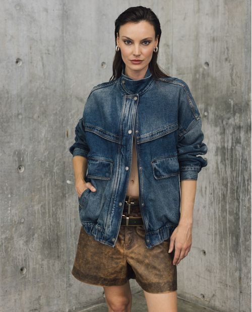 Chaqueta Bomber en Denim para Mujer - Colombiamoda