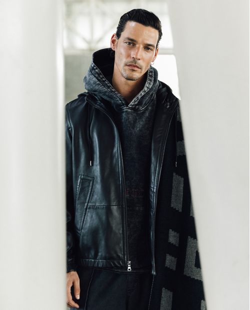 Chaqueta Bomber de Cuero con Capucha para Hombre - Colombiamoda