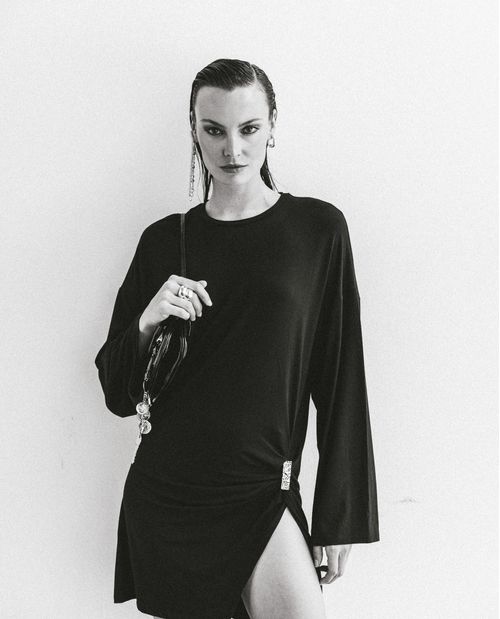 Vestido Mini Manga Larga con Abertura para Mujer - Colombiamoda