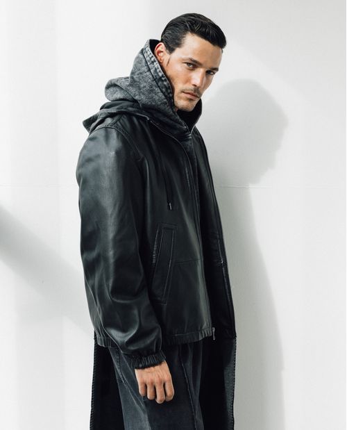 Chaqueta Bomber de Cuero con Capucha para Hombre - Colombiamoda