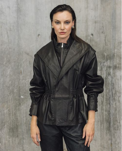 Chaqueta de Cuero con Resorte para Mujer - Colombiamoda
