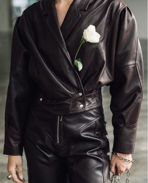 Chaqueta Ajustada de Cuero Manga Ballon para Mujer - Colombiamoda