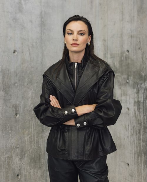 Chaqueta de Cuero con Resorte para Mujer - Colombiamoda