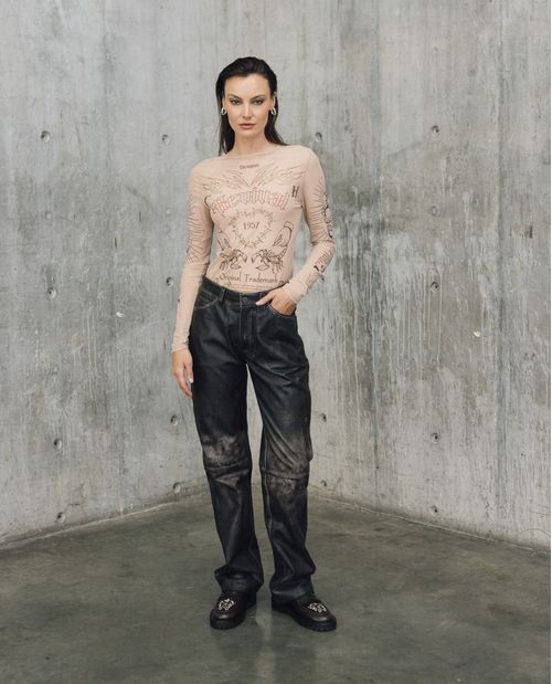 Pantalón de Cuero con Efecto Desgastes para Mujer - Colombiamoda