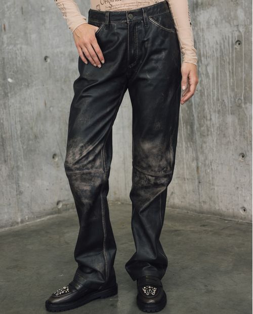 Pantalón de Cuero con Efecto Desgastes para Mujer - Colombiamoda