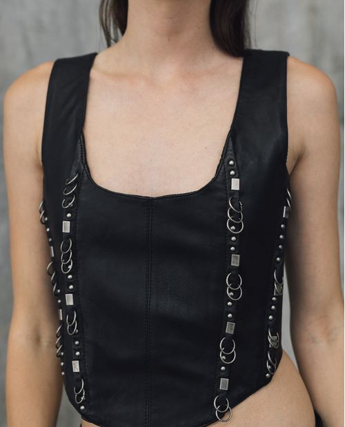 Crop Top de Cuero con Escote Cuadrado para Mujer - Colombiamoda