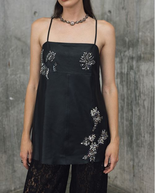 Vestido Recto de Cuero con Decoraciones para Mujer - Colombiamoda