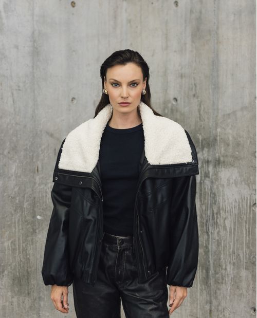 Chaqueta de Cuero con Sherpa para Mujer - Colombiamoda
