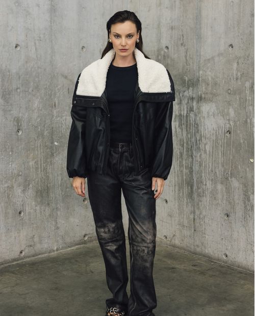 Chaqueta de Cuero con Sherpa para Mujer - Colombiamoda