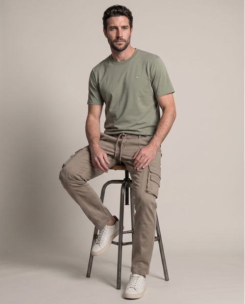 Pantalón Cargo Tiro Medio para Hombre en Mezcla de Algodón-Elastano