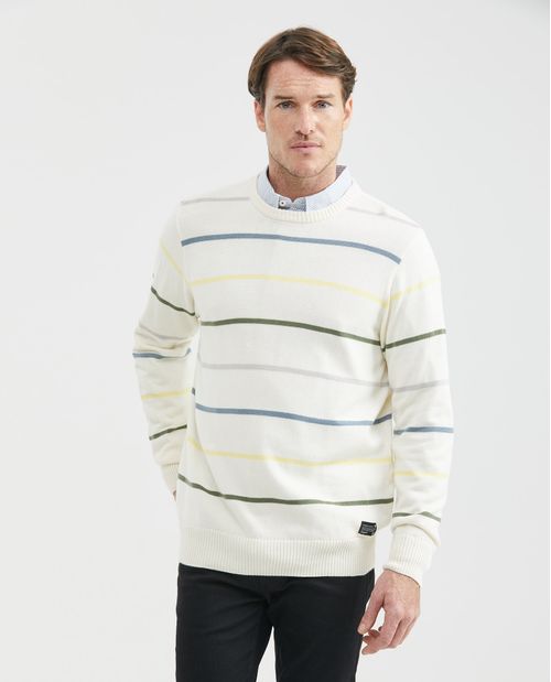 Suéter Tejido para Hombre, Cerrado Cuello Redondo - Rayas Multicolor