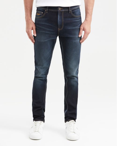 Jean Straight Fit Tiro Medio Bota Slim Azul Ultra Oscuro para Hombre
