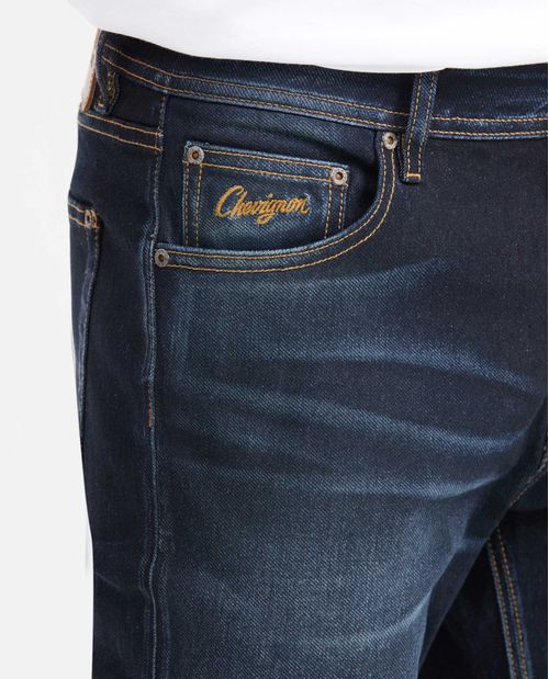 Jean Straight Fit Tiro Medio Bota Slim Azul Ultra Oscuro para Hombre