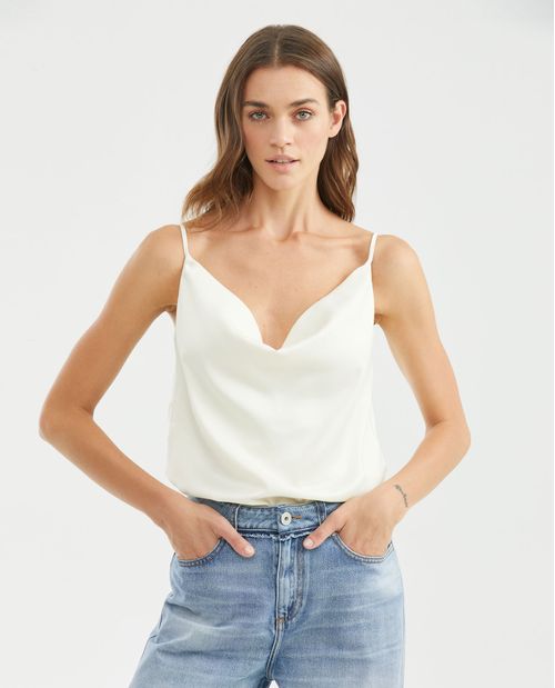 Blusa de Mujer Tipo Lencera, Silueta Recta Tirantes Delgados Escote Cuadrado Drapeado