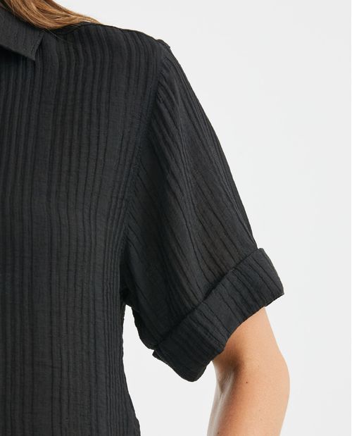 Camisa Resort de Mujer, Silueta Recta Manga Corta Cuello Camisero - Animal Print