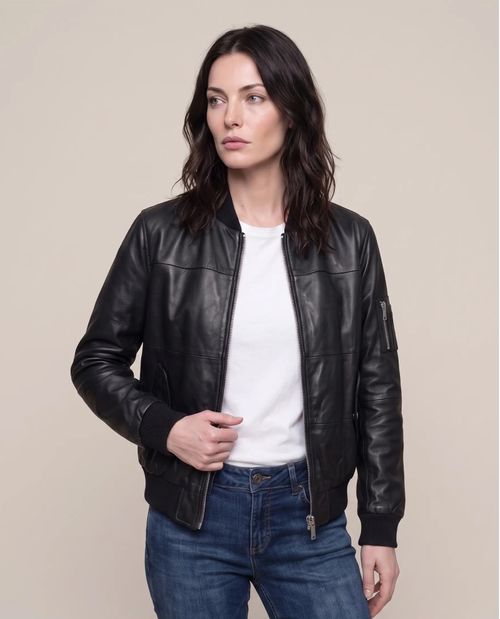 Chaqueta Bomber de Cuero para Mujer