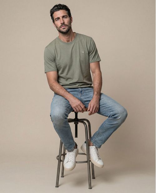 Jean Heritage de Hombre Skinny Fit Tiro Bajo Lavado Medio Desgaste Vintage y Reparaciones en Mezcla de Algodón Rider