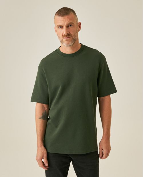 Camiseta de Hombre Classic Fit Manga Corta Textura Waffle en Mezcla de Algodón