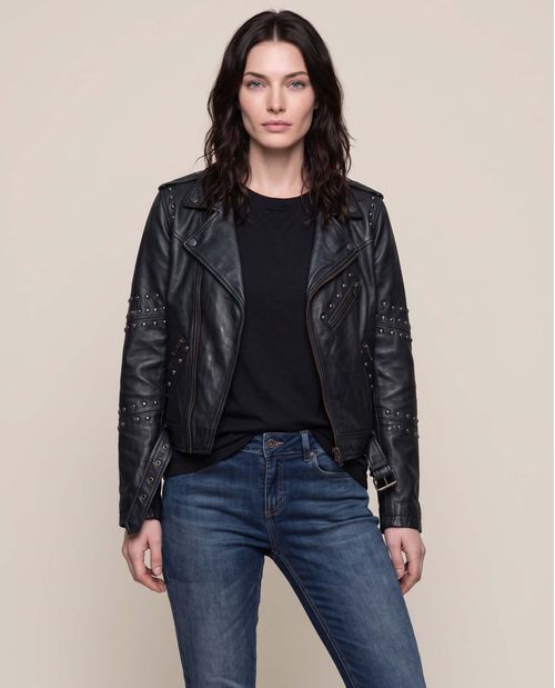 Chaqueta Biker de Cuero para Mujer