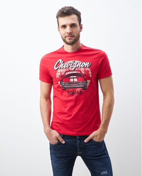 Camiseta de Hombre, Slim Fit Cuello Redondo - Gráfico Técnica Textil