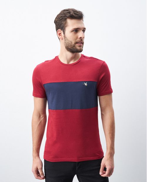 Camiseta de Hombre, Slim Fit Cuello Redondo - Bloques de Color