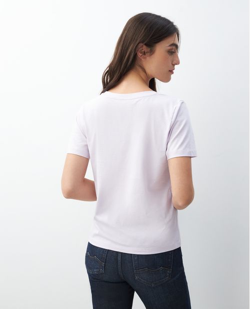 Camiseta Básica de Mujer, Manga Corta Cuello en V - Algodón Pima