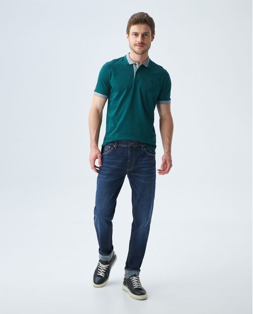Camiseta de Hombre Tipo Polo, Slim Fit Manga Corta - Cuello con Bloque de Color