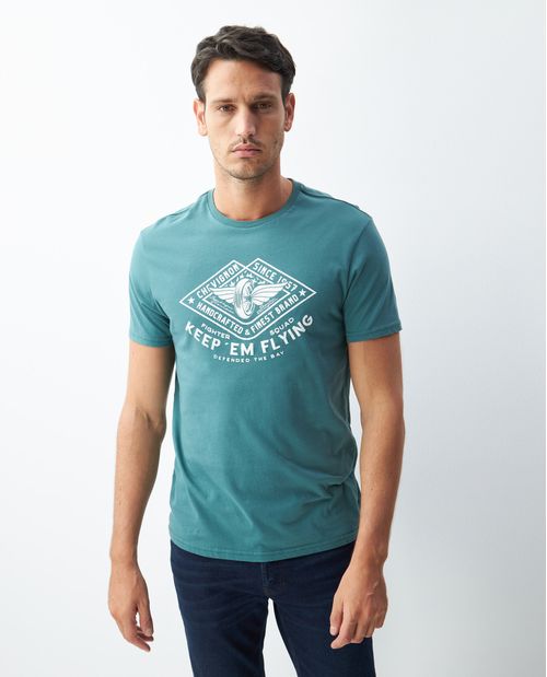 Camiseta de Hombre, Classic Fit Cuello Redondo - Gráfico Técnica Textil