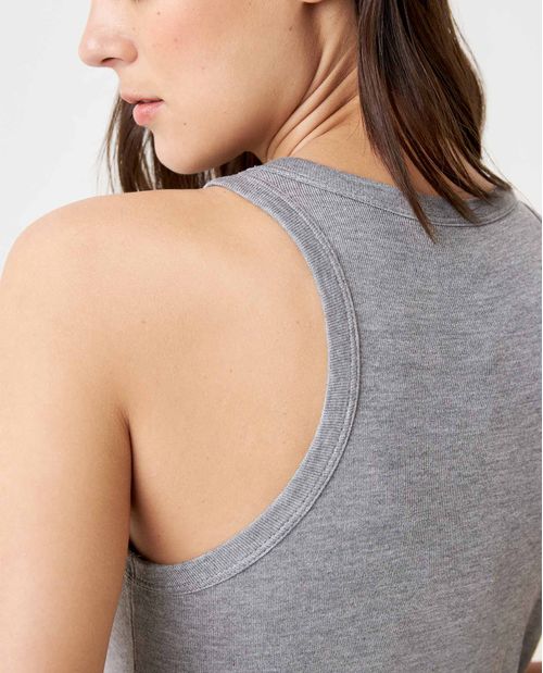 Camiseta de Mujer, Manga Sisa Cuello Alto - Tejido de Punto Acanalado