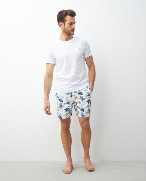 Pantaloneta de Baño Para Hombre, Regular Fit - Maxi Print Hojas y Flores Tropicales