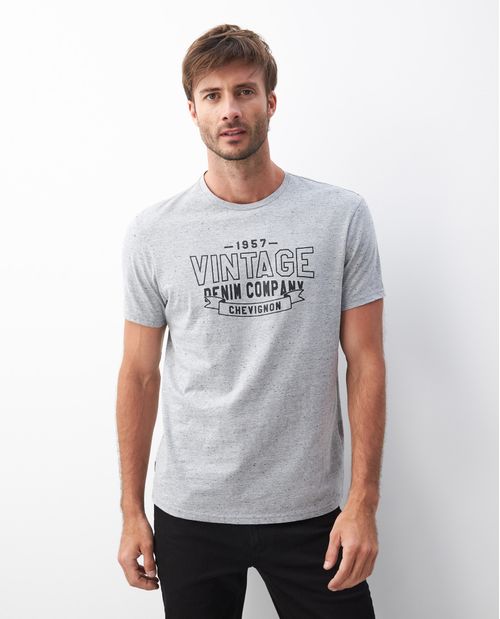 Camiseta de Hombre, Slim Fit Cuello Redondo - Gráfico Frontal - Tela Efecto Neeps