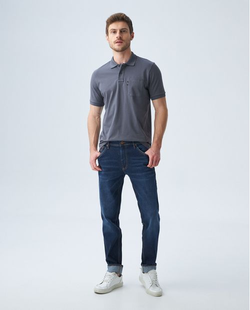 Camiseta de Hombre Tipo Polo, Slim Fit Manga Corta - Bolsillo de Parche