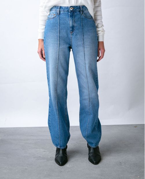 Jean de Mujer Wide Leg 100% Algodón, High Rise Bota Relaxed - Azul Claro